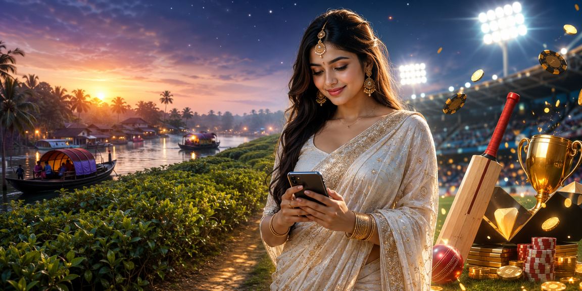 বরিশালে শাড়ি পরা একজন নারী মোবাইলে ক্রিকেট বেটিং উপভোগ করছেন